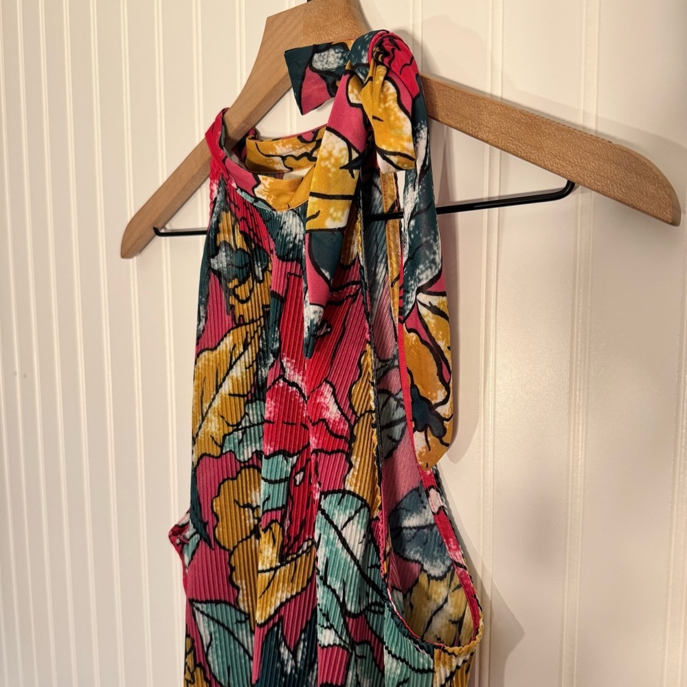 Anthropologie Maeve Women’s Floral Pleated Accordian Sheer Tank Top Size Large - Picture 3 of 11